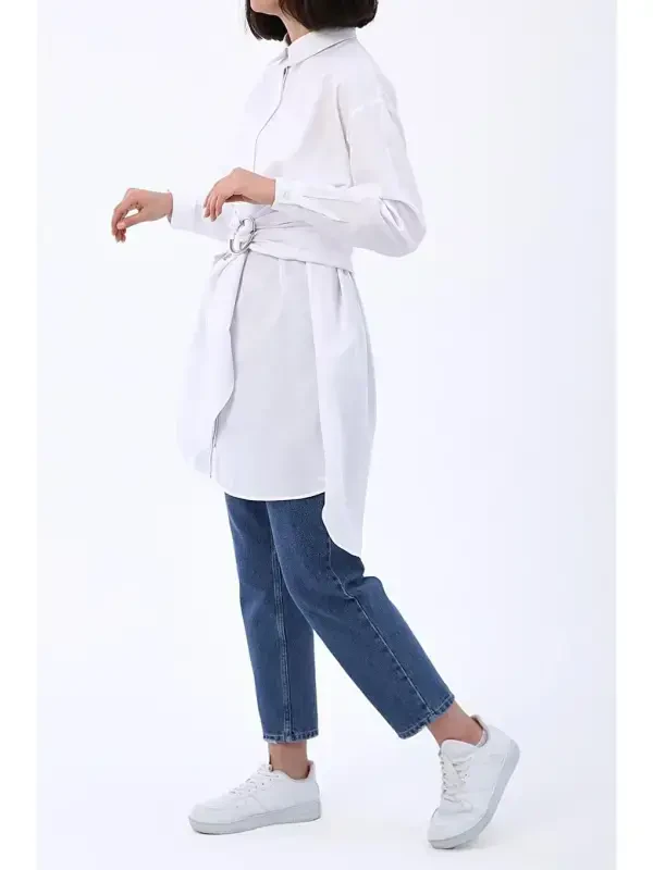 White Belt Relaxed Fit Shirt Tunic - 3