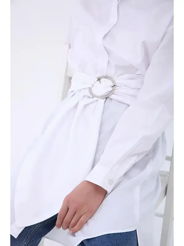 White Belt Relaxed Fit Shirt Tunic - 5