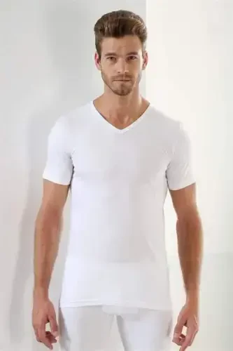 White Black Grey 3-Pack Men's V Neck T-Shirt Short Sleeve 100% Cotton - 3