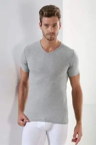 White Black Grey 3-Pack Men's V Neck T-Shirt Short Sleeve 100% Cotton - 4