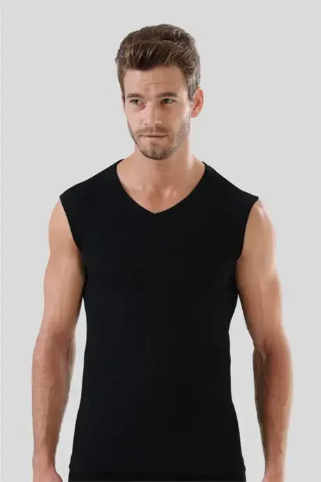 White - Black Men's V-Neck T-Shirt Zero Sleeve Sleeveless Athletic 2-Pack 100% Cotton - 10