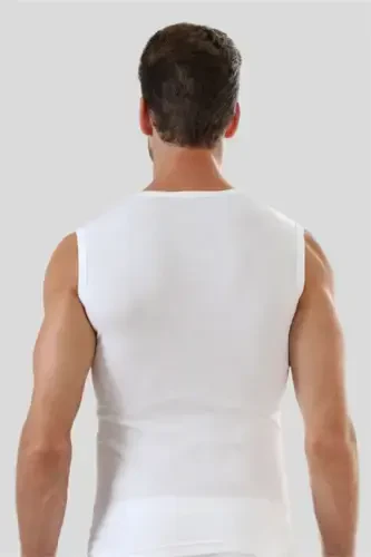 White - Black Men's V-Neck T-Shirt Zero Sleeve Sleeveless Athletic 2-Pack 100% Cotton - 12