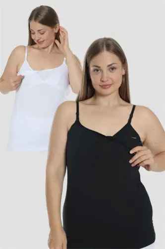 White-Black Pack of 2 Women Nursing Tank Tops Cotton Lycra - 1
