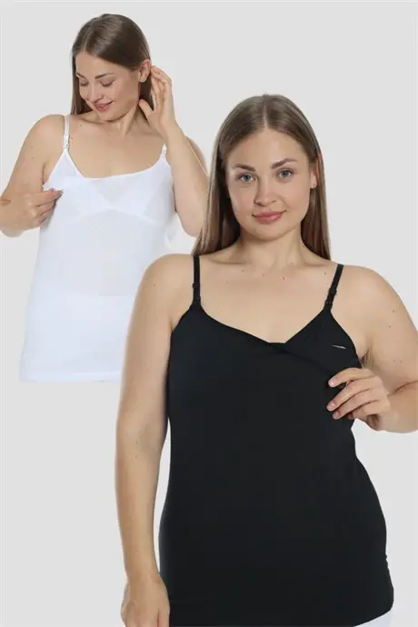 White-Black Pack of 2 Women Nursing Tank Tops Cotton Lycra - 1