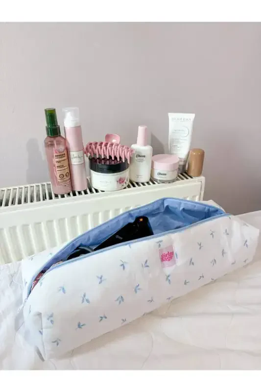 White Blue Floral Hair Curler Straightener Bag Compatible for Airwrap Airstrait Large Travel Case-White Blue Floral - 1