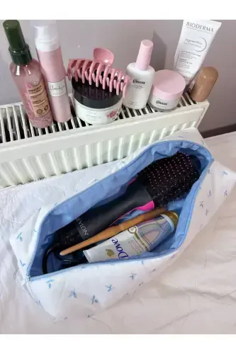 White Blue Floral Hair Curler Straightener Bag Compatible for Airwrap Airstrait Large Travel Case-White Blue Floral - 3