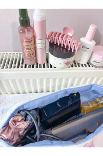 White Blue Floral Hair Curler Straightener Bag Compatible for Airwrap Airstrait Large Travel Case-White Blue Floral - 6