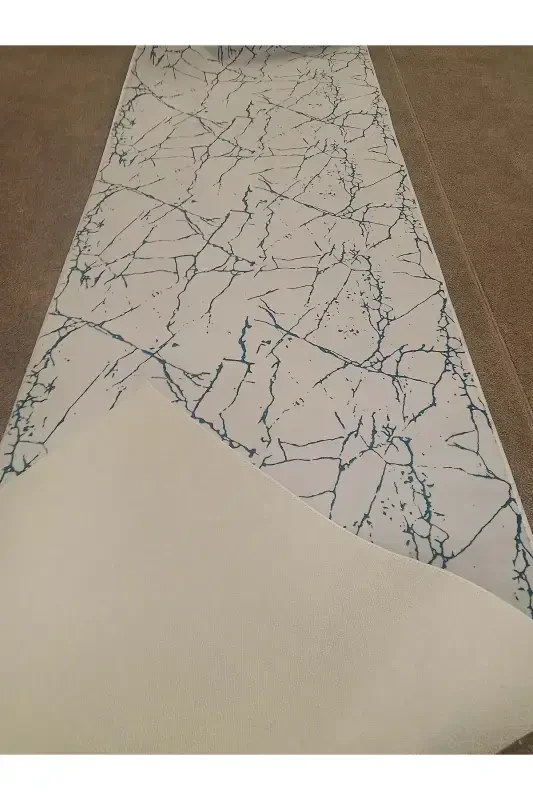 White Blue Non-Slip Runner Rug - Washable Four Seasons Carpet | Living Room, Bathroom, Balcony, Teen Room-White - 3