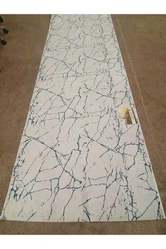 White Blue Non-Slip Runner - Washable Four-Season Carpet | Living Room, Bathroom, Balcony, Teen Room - White - 1