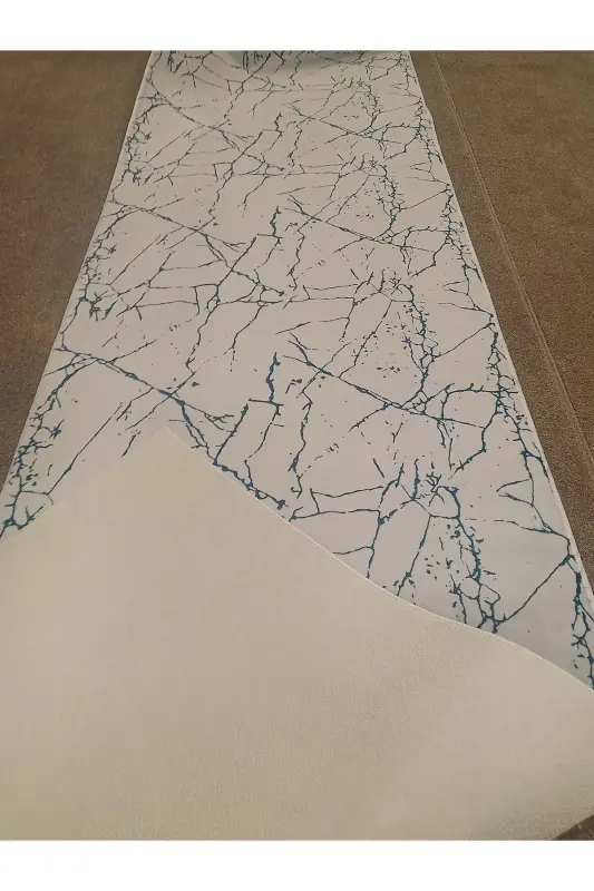 White Blue Non-Slip Runner - Washable Four-Season Carpet | Living Room, Bathroom, Balcony, Teen Room - White - 3