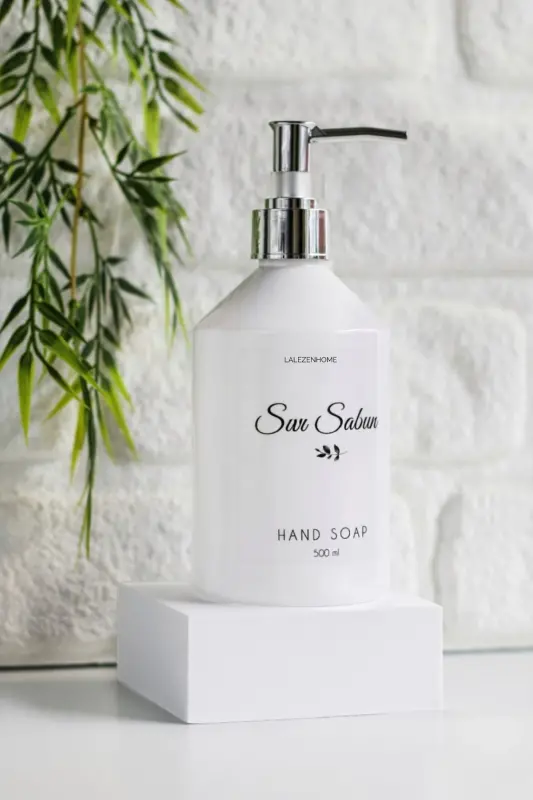 White Bottle with Silver Chrome Lid Liquid Soap Dispenser Labeled 500 Ml - Silver Liquid - 1