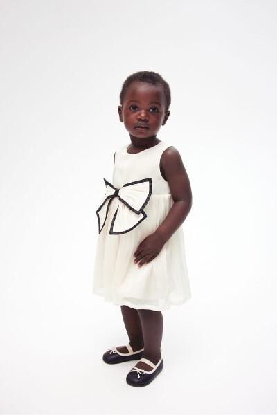 White bow detailed baby girl dress. - 6