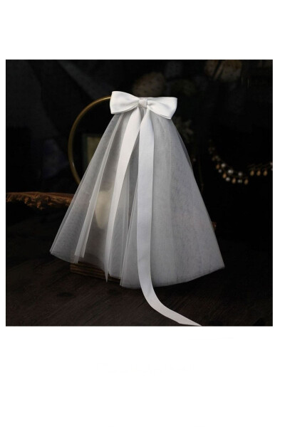 White Bow Short Bridal Veil 50cm - BBA NEW TREND