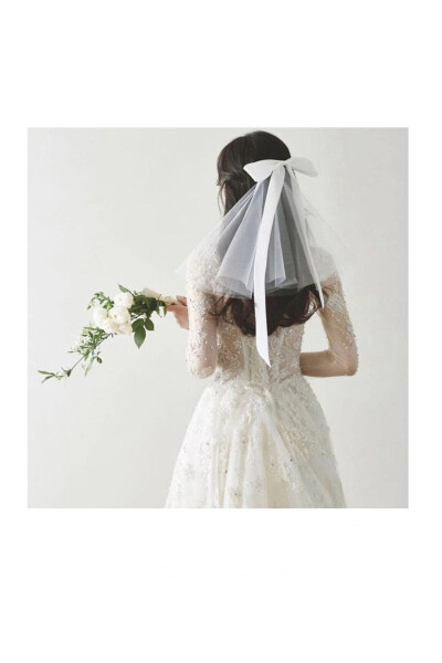 White Bow Short Bridal Veil 50cm - BBA NEW TREND (1)