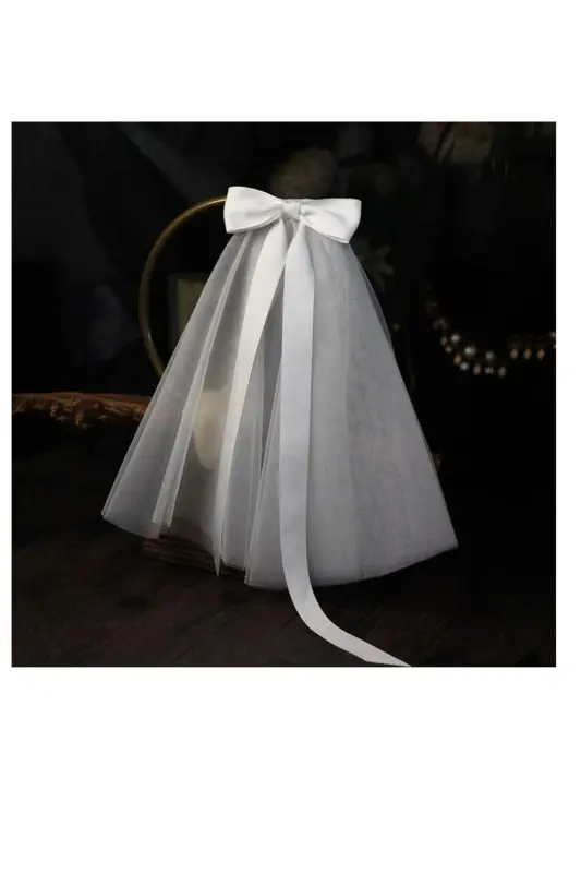 White Bow Short Bridal Veil 50cm - BBA NEW TREND