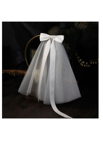 White Bow Short Bridal Veil 50cm Bridal Veil 50cm White Veil Bow Bridal Veil - HARRU