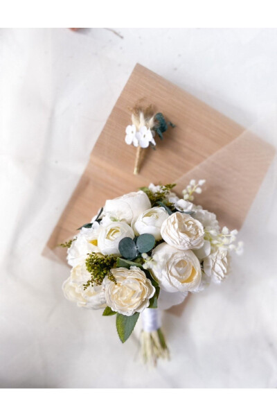 White Bridal Bouquet Peony Rose Eucalyptus New Season - DORA DESIGN