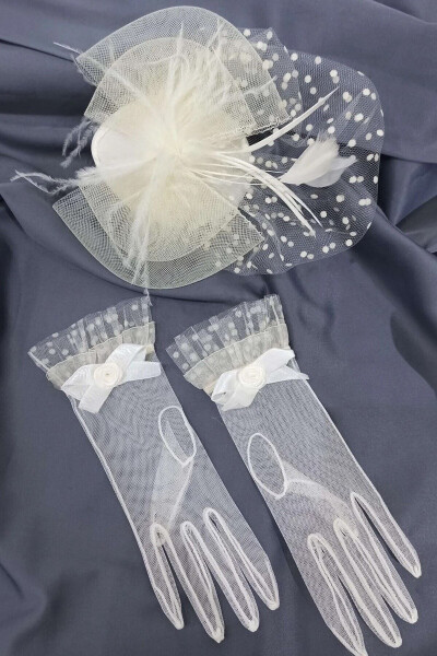 White Bridal Gloves with Ribbon Detail and Bridal Veil - HAYALPEREST BONCUK