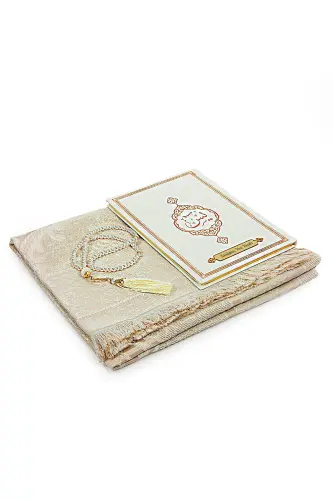 White Bridal Prayer Rug Set Suitable for Bride-to-Be Trunk Religious Gift Personalized Yaseen Book-White - 3