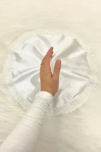 White Bride Groom Handkerchief Sequined, Halay Handkerchief, Wedding Henna Circumcision Engagement Bride Bachelorette-ORKİDESATENMENDİLBEYAZ - 1