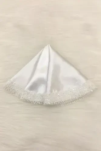 White Bride Groom Handkerchief Sequined, Halay Handkerchief, Wedding Henna Circumcision Engagement Bride Bachelorette-ORKİDESATENMENDİLBEYAZ - 4