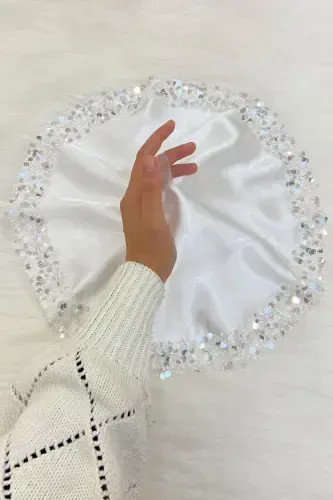 White Bride Groom Handkerchief, Shiny Sequin Detailed Wedding Halay Bridesmaid Engagement Promise Henna Circumcision Handkerchief-MENDİLIŞILMODELBEYAZCE - 2