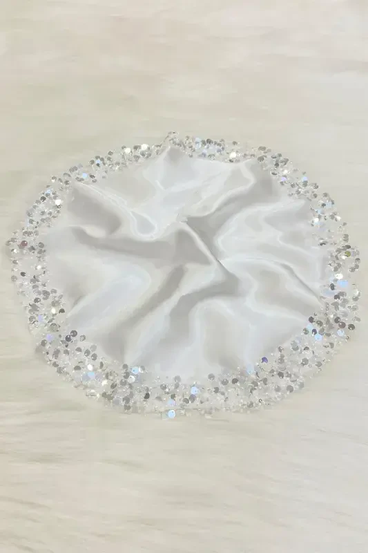 White Bride Groom Handkerchief, Shiny Sequin Detailed Wedding Halay Bridesmaid Engagement Promise Henna Circumcision Handkerchief-MENDİLIŞILMODELBEYAZCE - 3