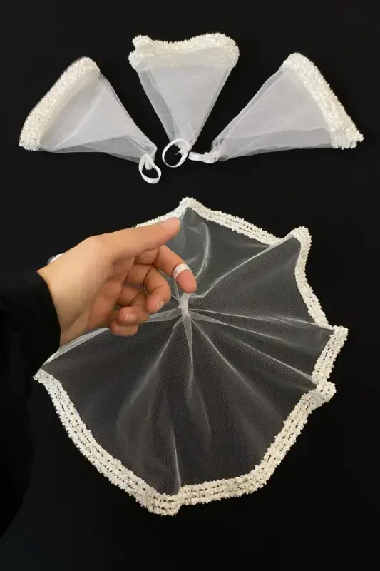 White Bride Groom Handkerchief, Wedding Halay Bridesmaid Henna Circumcision Handkerchief, Glass Bead and Sequin Printed-White - 1