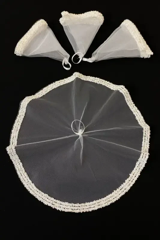 White Bride Groom Handkerchief, Wedding Halay Bridesmaid Henna Circumcision Handkerchief, Glass Bead and Sequin Printed-White - 2