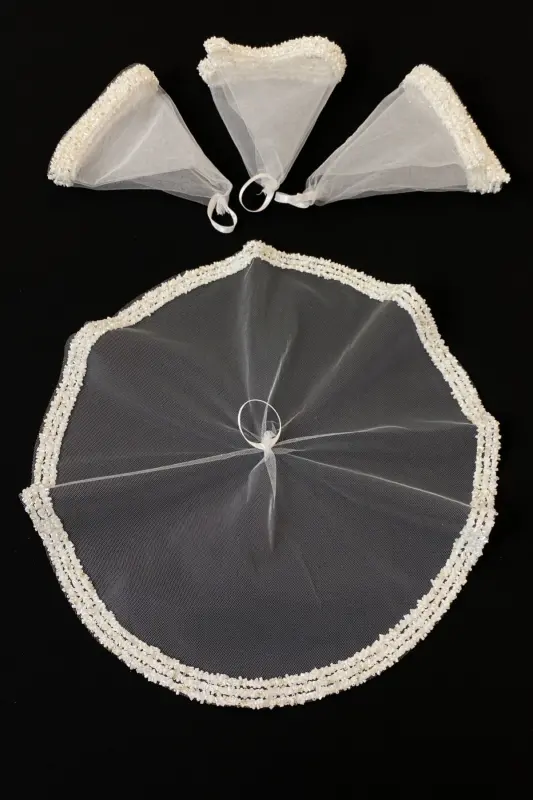 White Bride Groom Handkerchief, Wedding Halay Bridesmaid Henna Circumcision Handkerchief, Glass Bead and Sequin Printed-White - 2