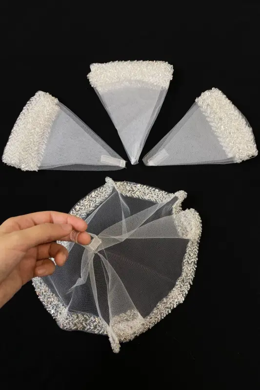 White Bride Handkerchief Halay Handkerchief Elegant Water Stone Sequined Beaded Sequin Paillette-SADECEMENDİLSUTAŞLIZARİFBEYAZ - 1