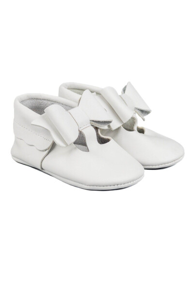 White Butterfly Bow Girl Baby Slipper Moccasins - 1