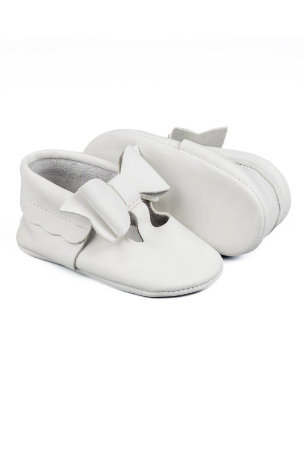 White Butterfly Bow Girl Baby Slipper Moccasins - 3