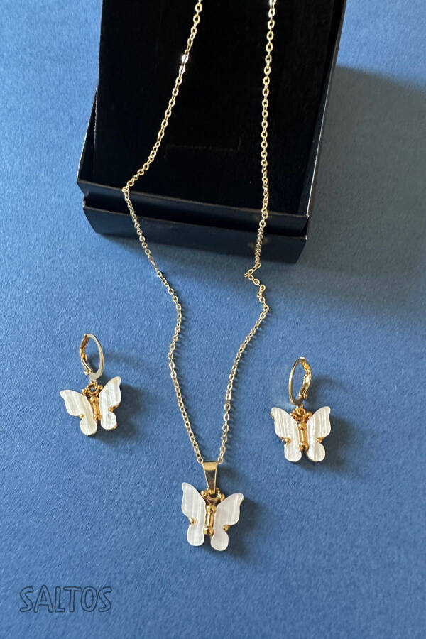 White Butterfly Gold Necklace Earrings Birthday Gift Butterfly Necklace Earrings Set Women Necklace Women Earrings - 1