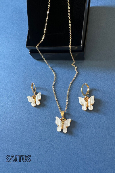 White Butterfly Gold Necklace Earrings Birthday Gift Butterfly Necklace Earrings Set Women Necklace Women Earrings - 4