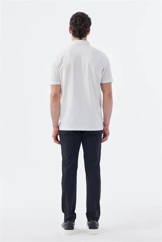 White Button Detailed Slim Fit Polo Neck T-Shirt - 4