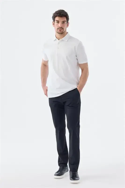 White Button Detailed Slim Fit Polo T-Shirt - 2