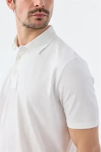 White Button Detailed Slim Fit Polo T-Shirt - 3