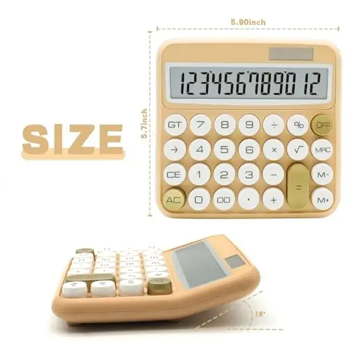 White Calculator, UPIHO Beige Standard Calculator 12 Digit with Large LCD Display and Big Buttons, White Gold Office Accessories for Women Desk, Supplies for Office, School, Home, Business - 2