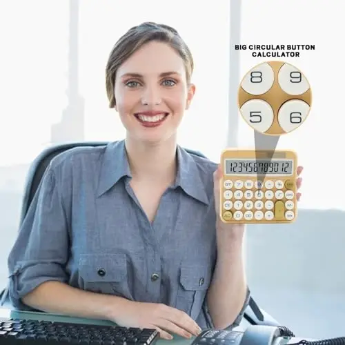 White Calculator, UPIHO Beige Standard Calculator 12 Digit with Large LCD Display and Big Buttons, White Gold Office Accessories for Women Desk, Supplies for Office, School, Home, Business - 4