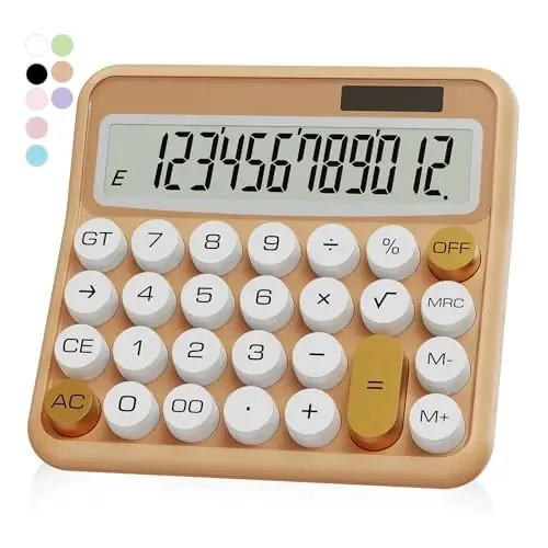 White Calculator, UPIHO Beige Standard Calculator 12 Digit with Large LCD Display and Big Buttons, White Gold Office Accessories for Women Desk, Supplies for Office, School, Home, Business 