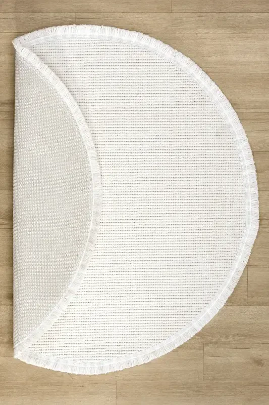 White Circle Round Fringed Modern Woven Rug WHITE CIRCLE-White 3 - 2