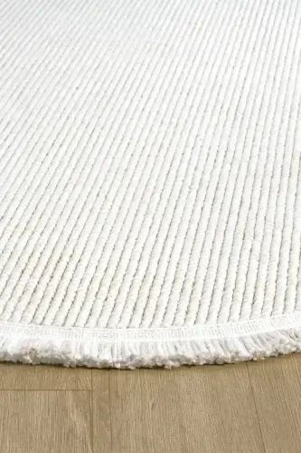 White Circle Round Fringed Modern Woven Rug WHITE CIRCLE-White 3 - 5