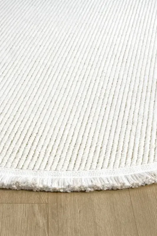 White Circle Round Fringed Modern Woven Rug WHITE CIRCLE-White 3 - 5