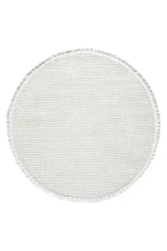 White Circle Round Fringed Modern Woven Rug WHITE CIRCLE-White 3 - 6