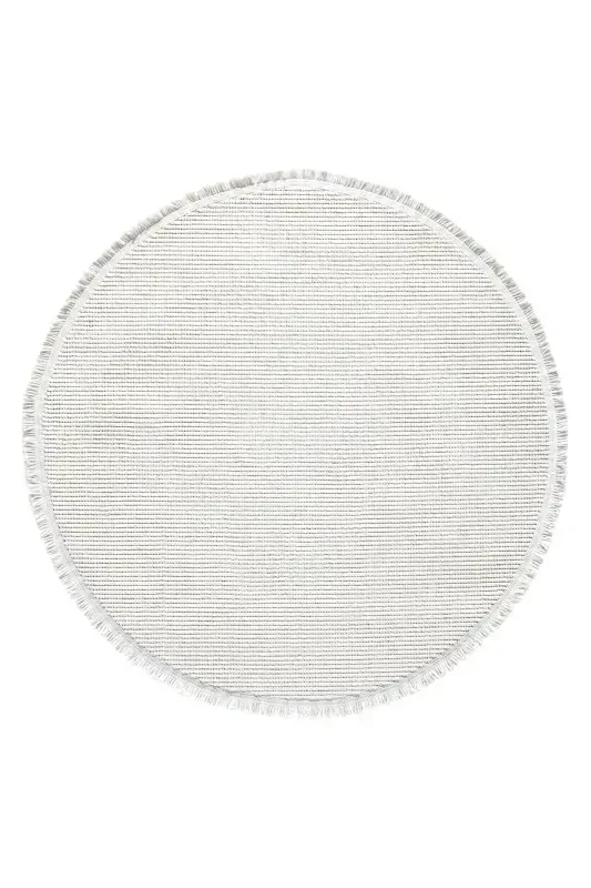 White Circle Round Fringed Modern Woven Rug WHITE CIRCLE-White 3 - 6