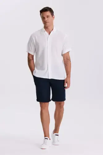 White Classic Fit Grandad Collar Casual Short Sleeve Shirt - Modazone (1)