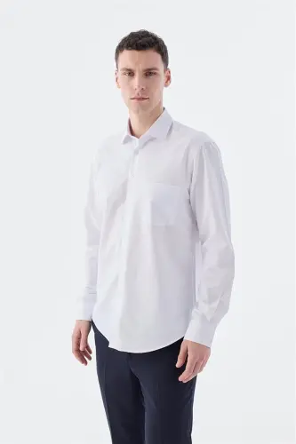 White Classic Fit Italian Collar Long Sleeve Classic Dress Shirt Easy Iron Cotton 