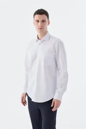 White Classic Fit Italian Collar Long Sleeve Classic Dress Shirt Easy Iron Cotton - Modazone (1)