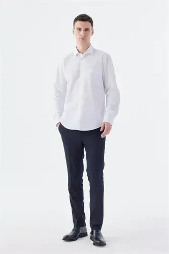 White Classic Fit Italian Collar Long Sleeve Classic Dress Shirt Easy Iron Cotton - Modazone (1)